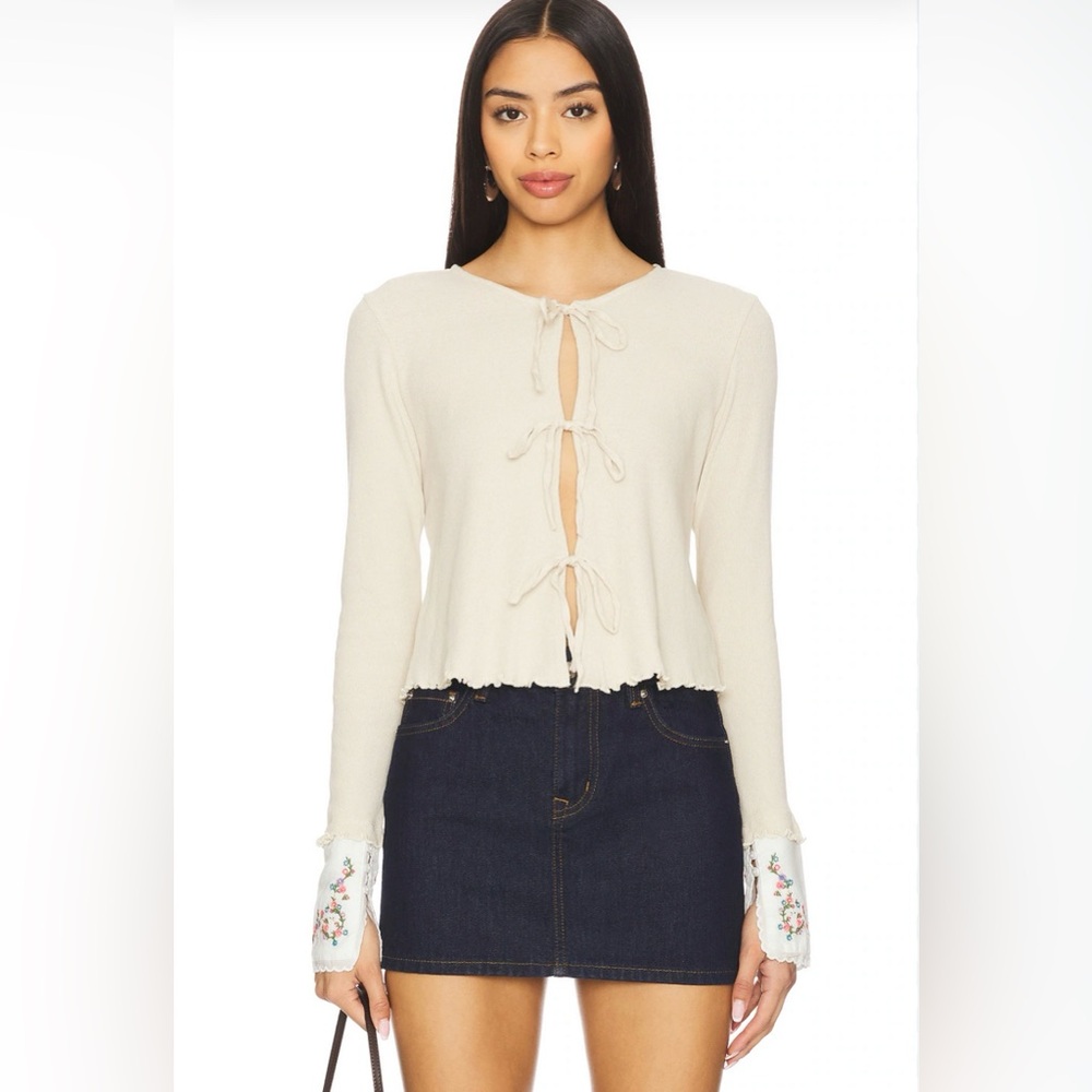Free People x Revolve Dipped in Floral Cardi in Morning Oat Size M. NWT